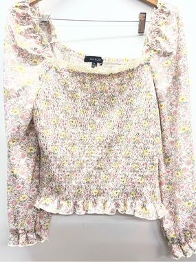 Ava Rose Smocked Floral off the shoulder Blouse in Pink and Yellow